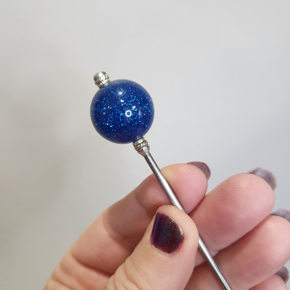Cosmic Blue Starlight Sphere Stainless Steel Hair Stick, Glitter Orb Updo Pin - Picture 1 of 5